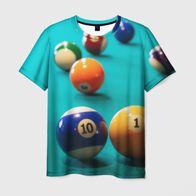 Мужская футболка 3D с принтом Бильярдные шары в Кировске, 100% полиэфир | прямой крой, круглый вырез горловины, длина до линии бедер | 