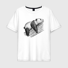 Мужская футболка хлопок Oversize с принтом Панда спит на дереве в Новосибирске, 100% хлопок | свободный крой, круглый ворот, “спинка” длиннее передней части | Тематика изображения на принте: 