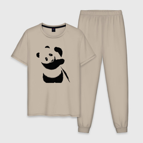 Мужская пижама хлопок с принтом Панда с бревном в Белгороде, 100% хлопок | брюки и футболка прямого кроя, без карманов, на брюках мягкая резинка на поясе и по низу штанин
 | 