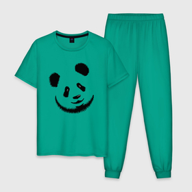 Мужская пижама хлопок с принтом Голова милой панды в Новосибирске, 100% хлопок | брюки и футболка прямого кроя, без карманов, на брюках мягкая резинка на поясе и по низу штанин
 | 
