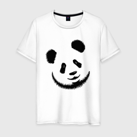 Мужская футболка хлопок с принтом Голова милой панды в Екатеринбурге, 100% хлопок | прямой крой, круглый вырез горловины, длина до линии бедер, слегка спущенное плечо. | 