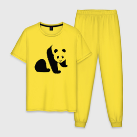 Мужская пижама хлопок с принтом Гигантская панда в Новосибирске, 100% хлопок | брюки и футболка прямого кроя, без карманов, на брюках мягкая резинка на поясе и по низу штанин
 | 