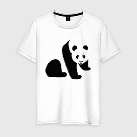 Мужская футболка хлопок с принтом Гигантская панда в Белгороде, 100% хлопок | прямой крой, круглый вырез горловины, длина до линии бедер, слегка спущенное плечо. | 