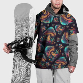 Накидка на куртку 3D с принтом Паттерн со светящимися неоновыми грибами в Новосибирске, 100% полиэстер |  | Тематика изображения на принте: 