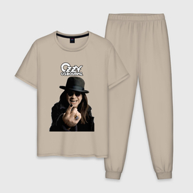 Мужская пижама хлопок с принтом Ozzy Osbourne fist в Кировске, 100% хлопок | брюки и футболка прямого кроя, без карманов, на брюках мягкая резинка на поясе и по низу штанин
 | 