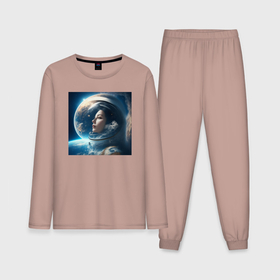 Мужская пижама с лонгсливом хлопок с принтом Космическая девушка в космосе в Петрозаводске,  |  | 