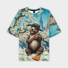 Мужская футболка oversize 3D с принтом Россия медведь водка балалайка в Тюмени,  |  | Тематика изображения на принте: 
