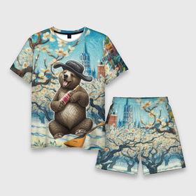 Мужской костюм с шортами 3D с принтом Россия медведь водка балалайка в Тюмени,  |  | Тематика изображения на принте: 