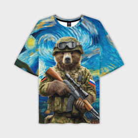 Мужская футболка oversize 3D с принтом Ночной снайпер бурый медведь в Кировске,  |  | 