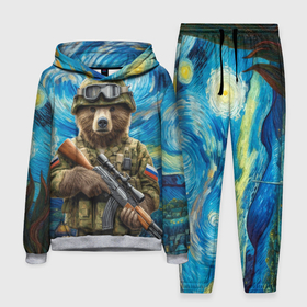 Мужской костюм с толстовкой 3D с принтом Ночной снайпер бурый медведь в Белгороде,  |  | Тематика изображения на принте: 