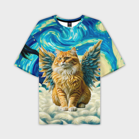 Мужская футболка oversize 3D с принтом Рыжий кот Ван Гога  с крыльями ангела в Курске,  |  | 