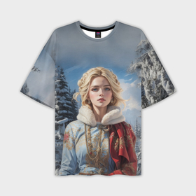 Мужская футболка oversize 3D с принтом Красавица в зимнем лесу ,  |  | Тематика изображения на принте: 