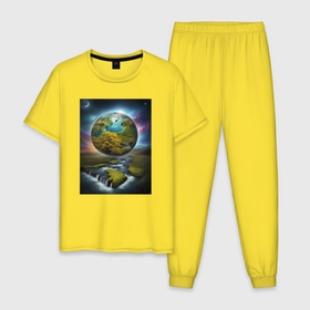 Мужская пижама хлопок с принтом Планета природы в Курске, 100% хлопок | брюки и футболка прямого кроя, без карманов, на брюках мягкая резинка на поясе и по низу штанин
 | 