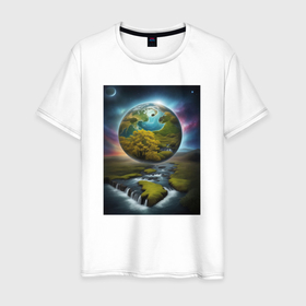 Мужская футболка хлопок с принтом Планета природы в Рязани, 100% хлопок | прямой крой, круглый вырез горловины, длина до линии бедер, слегка спущенное плечо. | 