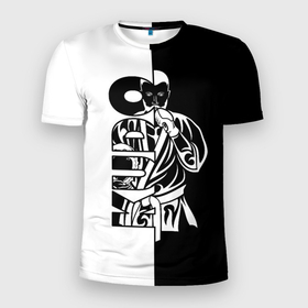 Мужская футболка 3D Slim с принтом Kudo черно белое в Кировске, 100% полиэстер с улучшенными характеристиками | приталенный силуэт, круглая горловина, широкие плечи, сужается к линии бедра | Тематика изображения на принте: 