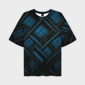 Мужская футболка oversize 3D с принтом Тёмно синяя шотландская клетка в Санкт-Петербурге,  |  | 