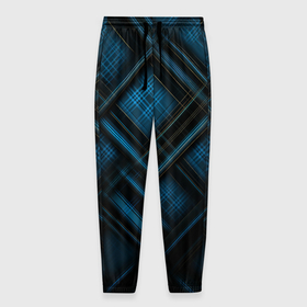 Мужские брюки 3D с принтом Тёмно синяя шотландская клетка в Кировске, 100% полиэстер | манжеты по низу, эластичный пояс регулируется шнурком, по бокам два кармана без застежек, внутренняя часть кармана из мелкой сетки | 