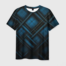 Мужская футболка 3D с принтом Тёмно синяя шотландская клетка в Санкт-Петербурге, 100% полиэфир | прямой крой, круглый вырез горловины, длина до линии бедер | 