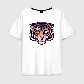 Мужская футболка хлопок Oversize с принтом Tribal gradient tiger в Тюмени, 100% хлопок | свободный крой, круглый ворот, “спинка” длиннее передней части | Тематика изображения на принте: 