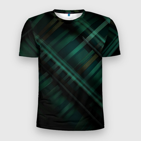 Мужская футболка 3D Slim с принтом Тёмно зелёная шотландская клетка в Тюмени, 100% полиэстер с улучшенными характеристиками | приталенный силуэт, круглая горловина, широкие плечи, сужается к линии бедра | 