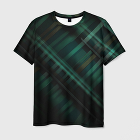 Мужская футболка 3D с принтом Тёмно зелёная шотландская клетка в Белгороде, 100% полиэфир | прямой крой, круглый вырез горловины, длина до линии бедер | 