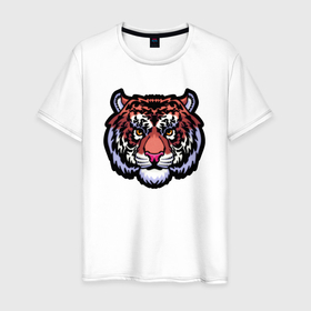 Мужская футболка хлопок с принтом Мягкий тигр , 100% хлопок | прямой крой, круглый вырез горловины, длина до линии бедер, слегка спущенное плечо. | Тематика изображения на принте: 