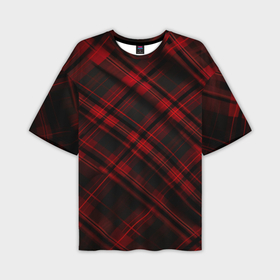 Мужская футболка oversize 3D с принтом Тёмно красная шотландская клетка в Санкт-Петербурге,  |  | Тематика изображения на принте: 