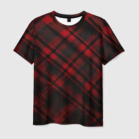 Мужская футболка 3D с принтом Тёмно красная шотландская клетка в Санкт-Петербурге, 100% полиэфир | прямой крой, круглый вырез горловины, длина до линии бедер | Тематика изображения на принте: 