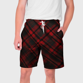 Мужские шорты 3D с принтом Тёмно красная шотландская клетка в Екатеринбурге,  полиэстер 100% | прямой крой, два кармана без застежек по бокам. Мягкая трикотажная резинка на поясе, внутри которой широкие завязки. Длина чуть выше колен | 