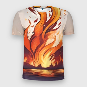 Мужская футболка 3D Slim с принтом Лесной пожар в Белгороде, 100% полиэстер с улучшенными характеристиками | приталенный силуэт, круглая горловина, широкие плечи, сужается к линии бедра | 
