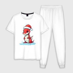 Мужская пижама хлопок с принтом Красный дракон новогодний в Курске, 100% хлопок | брюки и футболка прямого кроя, без карманов, на брюках мягкая резинка на поясе и по низу штанин
 | 