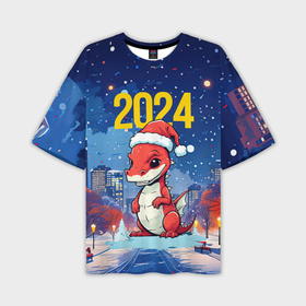 Мужская футболка oversize 3D с принтом 2024 красный новогодний дракон в Кировске,  |  | 