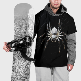 Накидка на куртку 3D с принтом Белый паук на черном фоне в Тюмени, 100% полиэстер |  | 