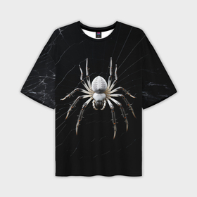 Мужская футболка oversize 3D с принтом Белый паук на черном фоне в Тюмени,  |  | 