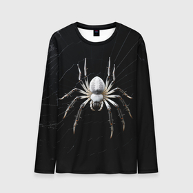 Мужской лонгслив 3D с принтом Белый паук на черном фоне в Тюмени, 100% полиэстер | длинные рукава, круглый вырез горловины, полуприлегающий силуэт | 