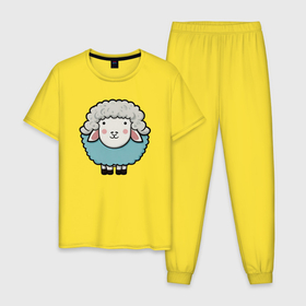 Мужская пижама хлопок с принтом Веселая милая овечка в Белгороде, 100% хлопок | брюки и футболка прямого кроя, без карманов, на брюках мягкая резинка на поясе и по низу штанин
 | 