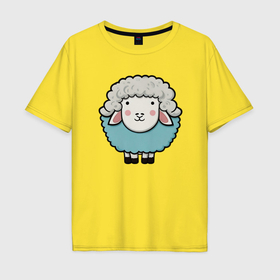 Мужская футболка хлопок Oversize с принтом Веселая милая овечка в Белгороде, 100% хлопок | свободный крой, круглый ворот, “спинка” длиннее передней части | 