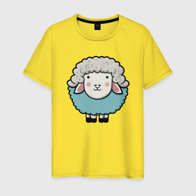 Мужская футболка хлопок с принтом Веселая милая овечка в Новосибирске, 100% хлопок | прямой крой, круглый вырез горловины, длина до линии бедер, слегка спущенное плечо. | 