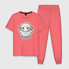 Мужская пижама хлопок с принтом Грустная милая овечка в Белгороде, 100% хлопок | брюки и футболка прямого кроя, без карманов, на брюках мягкая резинка на поясе и по низу штанин
 | 