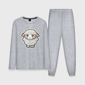 Мужская пижама с лонгсливом хлопок с принтом Грустная милая овечка в Курске,  |  | 