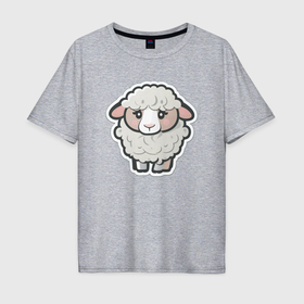 Мужская футболка хлопок Oversize с принтом Грустная милая овечка в Белгороде, 100% хлопок | свободный крой, круглый ворот, “спинка” длиннее передней части | 