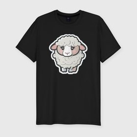 Мужская футболка хлопок Slim с принтом Грустная милая овечка в Курске, 92% хлопок, 8% лайкра | приталенный силуэт, круглый вырез ворота, длина до линии бедра, короткий рукав | 