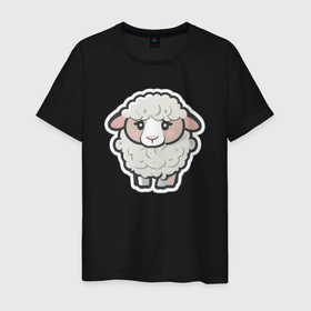 Мужская футболка хлопок с принтом Грустная милая овечка в Новосибирске, 100% хлопок | прямой крой, круглый вырез горловины, длина до линии бедер, слегка спущенное плечо. | 