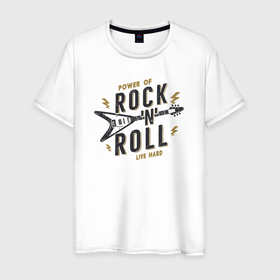 Мужская футболка хлопок с принтом Power of rock n roll , 100% хлопок | прямой крой, круглый вырез горловины, длина до линии бедер, слегка спущенное плечо. | 