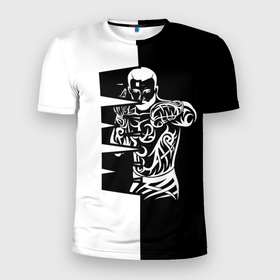 Мужская футболка 3D Slim с принтом ММА   mixed martial arts в Тюмени, 100% полиэстер с улучшенными характеристиками | приталенный силуэт, круглая горловина, широкие плечи, сужается к линии бедра | 