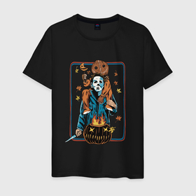 Мужская футболка хлопок с принтом Хэллоуин   майкл майерс в Екатеринбурге, 100% хлопок | прямой крой, круглый вырез горловины, длина до линии бедер, слегка спущенное плечо. | 