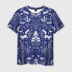 Мужская футболка 3D с принтом Зимний лес в скандинавском стиле   паттерн в Тюмени, 100% полиэфир | прямой крой, круглый вырез горловины, длина до линии бедер | Тематика изображения на принте: 