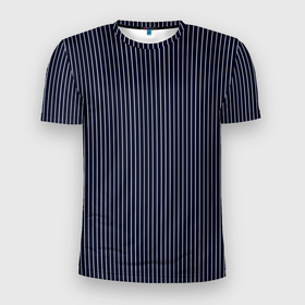 Мужская футболка 3D Slim с принтом Тёмно синий в тонкую полоску в Санкт-Петербурге, 100% полиэстер с улучшенными характеристиками | приталенный силуэт, круглая горловина, широкие плечи, сужается к линии бедра | Тематика изображения на принте: 