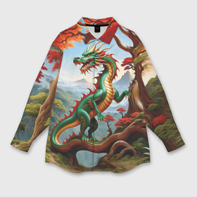 Мужская рубашка oversize 3D с принтом Зеленый деревянный дракон в Курске,  |  | 