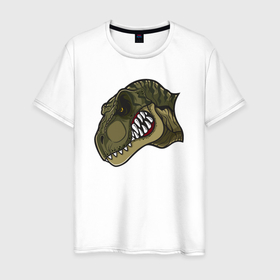 Мужская футболка хлопок с принтом Рык динозавра в Санкт-Петербурге, 100% хлопок | прямой крой, круглый вырез горловины, длина до линии бедер, слегка спущенное плечо. | 